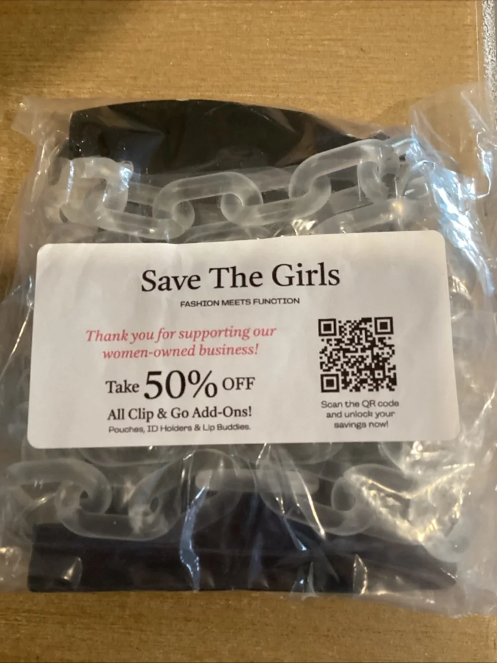 The Girls Clip & Go Clear Chain with Phone Card Pouch - Clear